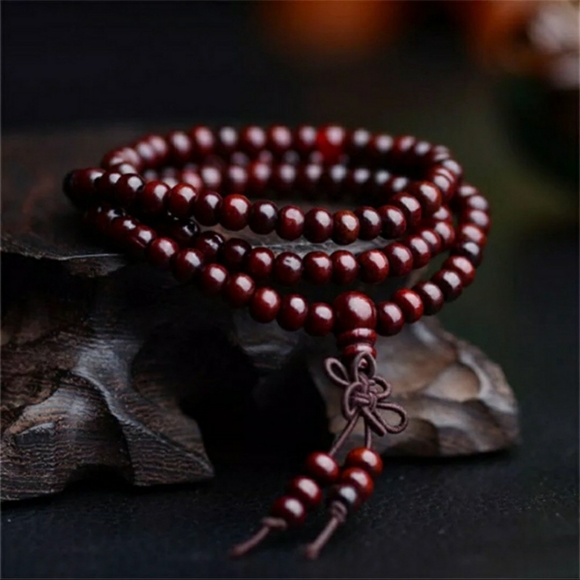 Yoga Meditation Sandalwood Mala Beads Rosary Wrap Bracelet Wooden Red Black - Picture 7 of 12